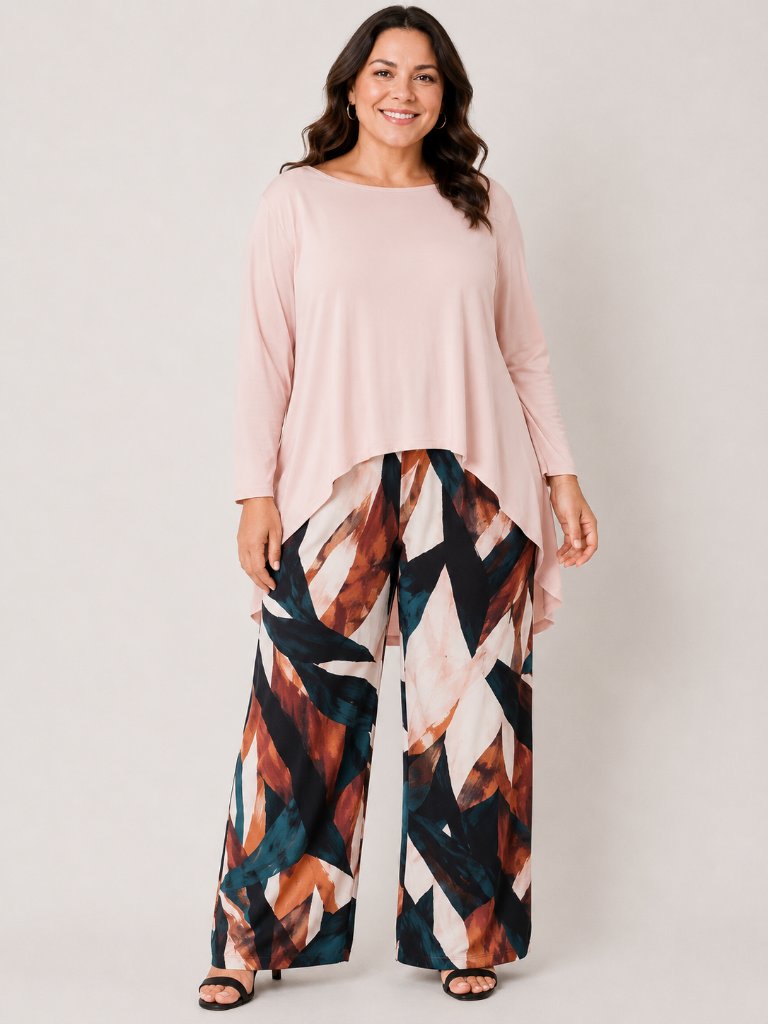2 Pc Set Abstract Print In Brown, Teal & Black